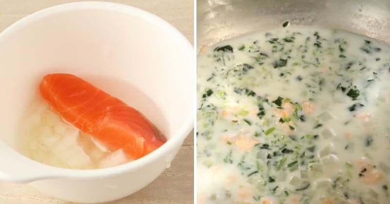 後期（9～11カ月頃）：ほうれん草と鮭のクリームスープのレシピ